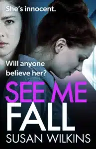 Image two female headshots to represent two sisters in conflict. Cover for See Me Fall